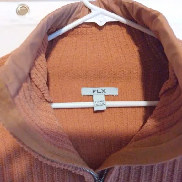 FLX Soft Ribbed Tan Full Zip Cardigan Sweater XL Minimalist Athleisure Neutral - Picture 3 of 5